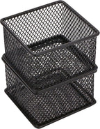 Annova Mesh Stackable Drawer Cabinet and Shelf Organizer Bins Storage Basket School Office Supply Holder Tray- Set of 2 (Black, 3x3x2 Inch)