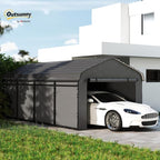 Outsunny 12' x 20' Heavy Duty Metal Carport, Waterproof Garage Car Canopy Shelter with Galvanized Metal Roof and Removable Sidewalls for Cars, Boats, Tractors, Dark Gray