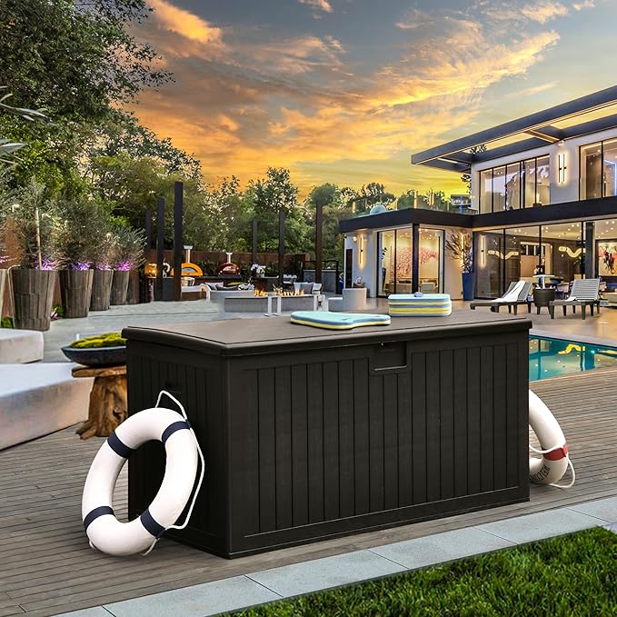 YITAHOME 230 Gallon Large Deck Box with Divider & Side Handles, Outdoor Double-Wall Storage for Patio Furniture Cushions, Garden Pool Accessories, Water Resistant & Lockable