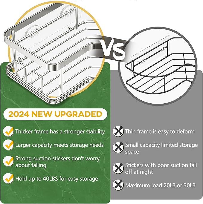 MAXIFFE 3 Pack X-Large Corner Shower Caddy with Soap Holder, Large Capacity Easy Install No Drilling Stainless Steel Sturdy Hold 40 LB Shower Organizer Shelves Rack for Family Renters Bathroom, Silver
