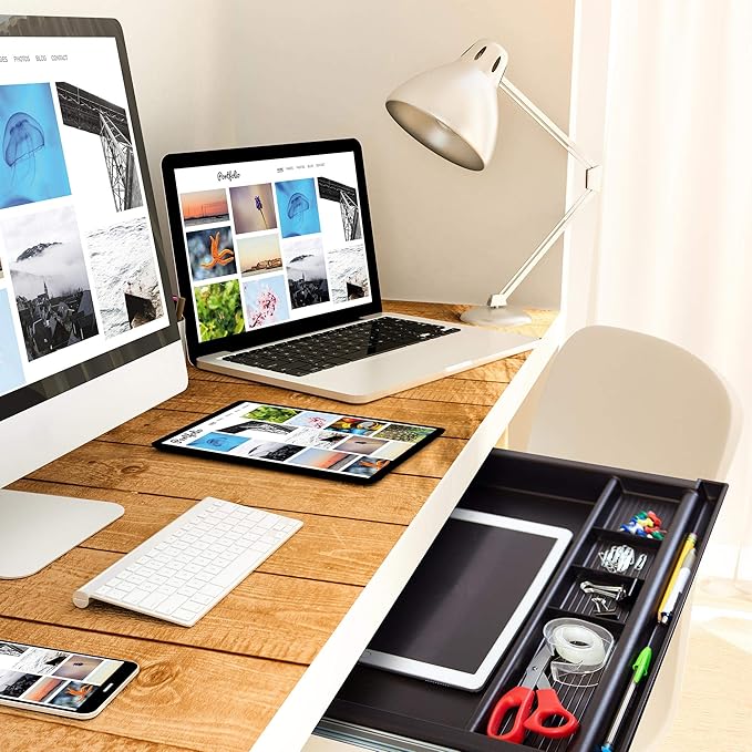 MOUNT-IT! Large Under Desk Pencil Drawer | 21.25” W, Ball Bearing Slide-Out Organizer for Office Supplies, Paper & Pencils | Fits Desks Over 1” Thick, Adjustable Extension 16.25”–28”