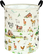 Farm Pattern 19.7 Inch Round Laundry Clothes Hamper Laundry Basket with Handles,Storage Organizer Bins Laundry Gift Basket for Room, Bedroom Decor