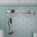 Dseap Kitchen Utensil Holder Hanger, Pot and Pan Rack Wall Mount, Kitchen Rail with 8 Hooks for Hanging Cooking Utensils, Mugs, Spoons, Wall Mounted, Stainless Steel, Chromed