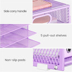 Lavatino 8-Tier Office Desk File Organizer, Letter Tray Paper Organizer with Handle, Including 5 Adjustable Slide Trays for Organizing Desktop Workspace Accessories and Supplies (Purple Metal Mesh)