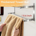 Towel Racks for Bathroom 24 inch, 2 Tier Bathroom Shelf with Double Towel Bar, Stainless Steel Wall Mounted Towel Rack with Shelf for Bathroom Towels Storage, Brushed Nickel