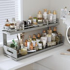 Under Sink Organizer Upgrade To Professional Rails,2-Tier Dual Pull Out Cabinet Storage,Height Adjustable Slide Out Drawers For Bathroom Kitchen,1 Pack-21"Dx12.8"-16.9"H,Gun Gray