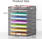 Lavatino 2 Pack 8-Tier Office Desk File Organizer, Letter Tray Paper Organizer with Handle, Including 5 Adjustable Slide Trays for Organizing Desk Workspace Accessories and Supplies (Grey Metal Mesh)
