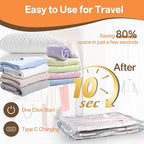 Vacuum Storage Bag with Rechargeable Cordless Pump, 9 Pack Vacuum Seal Space Saver Bags for Clothing Clothes Travel Home