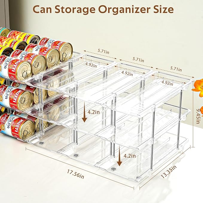 Can Organizer for Pantry, Stacking Can Storage Organizer Pantry, Automatic Rolling Can Rack for Fridge, 3Tire 3 Columns Can Holder for 36 Cans, Canned Goods Organizer
