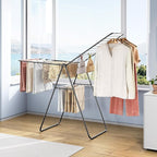 KINGBOARD Clothes Drying Rack Foldable, Drying Rack Clothing with Height-Adjustable, Metal Laundry Rack, Indoor Outdoor Use, No Assembly, 20.47"x 70"x 42.52", Black