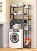 Over The Toilet Storage with 2 Drawers - 7 Tier Bathroom Organizer with Adjustable Shelf, Freestanding Space Saver Storage Rack Above Toilet Stand with Hooks for Small Restroom, Laundry(Black)