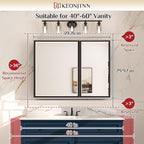 Keonjinn 40” x 30” Medicine Cabinets for Bathroom with Mirror Recessed or Surface Wall-Mounted Aluminum Alloy Framed Beveled Mirror with Soft Close Hinge, 2 Doors Silver Mirrored Cabinet