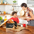 RoyalHouse Modern Metal Bread Box with Bamboo Cutting Board Lid, Bread Storage Container for Kitchen Counter, Vintage Kitchen Decor Organizer - Black