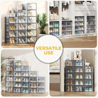 NEWBULIG 15 Pack Clear Shoe Storage Boxes, Shoe Organizer for Closet with Lid, Durable PE Transparent Shoe Containers Ideal for Sneakers, Heels & Boots, Black
