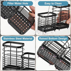 Utensil Holder, Stainless Steel Utensil Drying Rack for Kitchen Counter, Silverware Cutlery Flatware Holder Forks, Knives, Spoons, Chopsticks Organizer (Black)