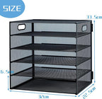 5 Tier Desk Organiser with Handle, Pull-Out Mesh File Organizer for Letter Tray Organizer Mesh Desk Organiser Tray Paper Storage Rack for A4 File Office Supplie, Black