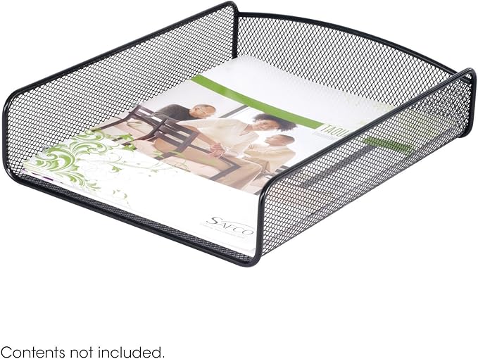 Safco Onyx Mesh Single Tray Desktop Organizer | Heavy Duty Steel | Powder Coat Finish | 11.75 x 9.25 x 2.5" | Office Supplies Organizer | Letter Trays & Stacking Supports | Black