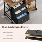 3 Drawer File Cabinet with Wheels Rolling Printer Stand with Open Storage Shelf Fabric Lateral Filing Cabinet for Home Office,Rustic Brown