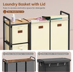 Hoctieon 4 Section Laundry Cart, 48 Gal. (182L) Laundry Hamper with Lid, Laundry Basket with Wheels, Rolling Laundry Sorter Organizer with Shelf, Clothes Separator with Removable Bags, Beige