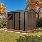 8' x 6' XL Outdoor Storage Shed, Sturdy Metal Building w/Floor and Operable Window for Garden, Backyard, Poolside and Lawn, Brown