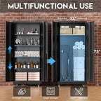 Greenvelly 73" Storage Cabinet with Wheels, Rolling Metal Cabinet with Locking Doors and Adjustable Shelves, Steel Tool Cabinet for Home Office, Garage, Warehouse, Black(32" W x 16" D)