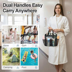F-color Mesh Shower Caddy Portable, Upgrade Deeper 7 Pockets Shower Bag Basket Tote for College Dorm Room Bathroom Essentials Gym Camp Quick Dry 2 handles with S Hook, 2 Pack Black