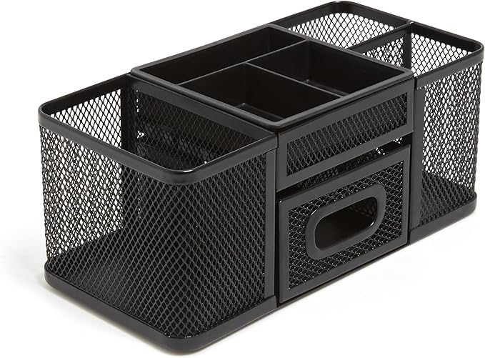 TRU RED Wire Mesh Desk Organizer, 7‑Compartment Accessory Holder – Desktop Storage for Office & Home Use