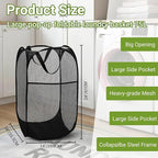 BATTOO Deluxe Strong Mesh Pop up Laundry Hamper Basket with Side Pocket for Laundry Room, Bathroom, Kids Room, College Dorm or Travel 2 Pack Black