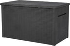 Keter Java XXL 230 Gallon Resin Rattan Look Large Outdoor Storage Deck Box for Patio Furniture Cushions, Pool Toys, and Garden Tools, Dark Grey