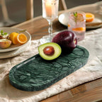 Genuine Real Natural Marble Tray for Bathroom, Luxury Indian Green Stone Vanity Tray, Decorative Oval Trays for Countertop Storage Organizer, Dresser, Kitchen, Home Decor, 11.8" x 6", Green