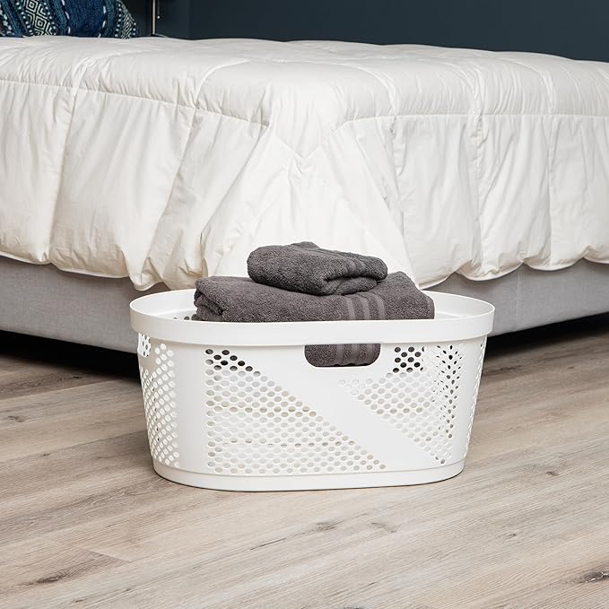 Mind Reader 40L Ventilated Laundry Baskets, Lightweight Clothes Hamper with Cutout Handles for Bathrooms and Closets, Plastic, Set of 2, White