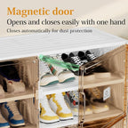 Foldable Shoe Rack Organizer for Entryway with Clear Magnetic Doors - Large Capacity Shoe Cabinet for Boots, Sneakers & All Shoes, Easy Assembly, White 6-Tier 24 Pairs