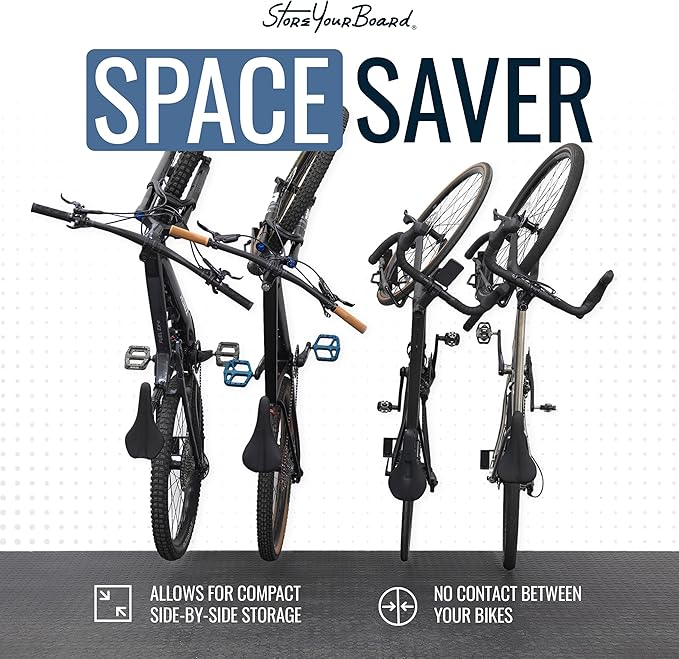 StoreYourBoard SwivelStow Bike Rack Garage Storage Rack 4 Pack - 4 Road & Gravel Bike Wall Mounts - Heavy Duty Bike Hanger - No-Lift Bike Rack Garage Storage Rack - Holds 70 lb Capacity