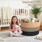 CherryNow 22"x22"x14" Large Blanket Basket, Home Décor for Living Room Bedroom, Decorative Wicker Woven Basket for Clothes, Toy Storage Basket for Kids, Camel Mix & Black