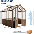 Heavy Duty Spruce Frame Wooden Greenhouse – Walk-in Outdoor Garden Outdoor Storage with Polycarbonate Panels, Adjustable Roof Vents, Lockable Door, Large Storage, Ideal for Patio, Lawn, 6x8 FT