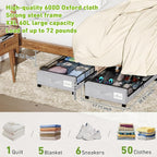 Under Bed Storage with Wheels, 4-Pack Under the Bed Storage Containers with Clear Lids & Label, Underbed Storage Bins, XXL 60L Rolling Metal Drawer for Clothes, Shoes, Toys, Books - Gray