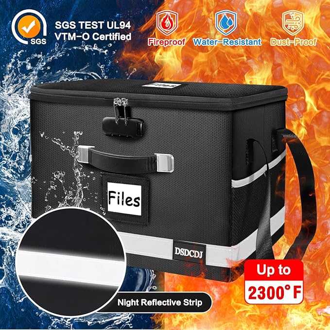 Upgraded Fireproof File Box with Stay-Open Straps, Fireproof Document Box with Lock, Portable File Organizer Filing Cabinet with Handles for Hanging Letter/Legal Folder, 15.5" x 12.3" x 10.5"