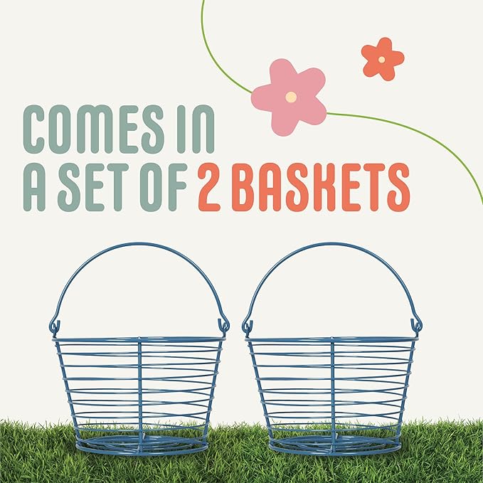 CONCORD 8" Egg Basket For Storage Collecting and Transporting Chicken and Duck Eggs. Farm Grade Wire Baskets. 2 Pack (Blue)