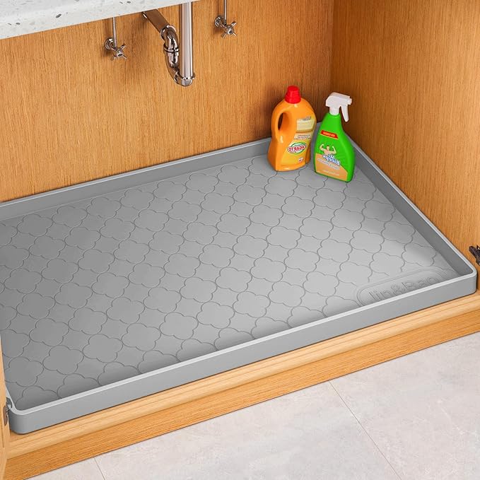 Jin&Bao Waterproof Under Sink Mat 22" x 22", Thick Silicone Mat Cabinet Protector for Kitchen and Bathroom, Shelf Liner, Home Organizer and Storage, Multipurpose Tray for Gadgets and Essentials