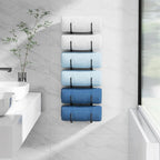 Bathroom Rolled Towel Rack: 6-Tier Wall Mounted Towel Storage Holder, Hanging Organizer for Towels, Blankets, Large Bath Sheets, Space Saving in RV, Closet, Toilet, Cabinet, Black