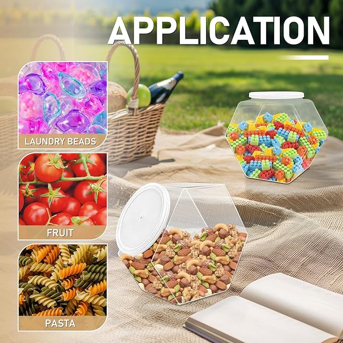 Plastic Candy Jars,71 Oz Clear Cookie Jars for Kitchen Counter,Hexagon Cookie Jars with Lids,Plastic Dry Food Jar for Candy Buffet,Snack Containers