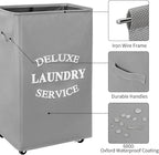 WOWLIVE Large Rolling Laundry Basket Wheels 90L Collapsible Tall Laundry Hamper Handle Foldable Dirty Clothing Basket Fold up Rectangular Hampers for Laundry Dorm Room (Grey)