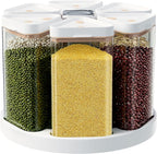 Rotating Grain Dispenser with Manual Vacuum Pump - 6-Grid Vacuum-Storage Canister Set, Food Storage Bins for Cereal, Rice, Beans & Bulk Dry Food Pantry Organization