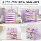 6 Tiers Letter Tray Paper Organizer with Handle, Mesh Desk File Organizer, Metal Desktop Document Shelf Organization, Paper Sorter Organizer for Office, Home or School File Folder Holder - Purple