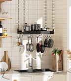 Hanging Pot Rack, 24x13 Inches Pot Hangers for Kitchen, Pan Hanging Rack with 12 S-Shaped Hooks, Vintage Ceiling Mounted Pan Holder for Cookware Storage, Charcoal Grey
