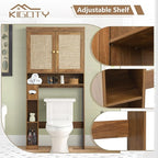 KIGOTY Over The Toilet Storage Cabinet, Bathroom Storage Organizer with 2 Doors, Toilet Rack with Adjustable Shelf,Freestanding Space-Saving Storage Rack for Toilet, Laundry Room,Brown