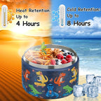 12oz Insulated Vacuum Food Jar with Buckle Lid Wide Mouth Soup Thermo for Hot Food Kids Leakproof Stainless Steel Lunch Container (Blue-Dinosaur)
