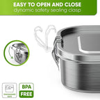 Blockhütte Stainless Steel Lunch Box for Adults I 47oz I Bento Box 3 Compartments with free Sealing, Leak-Proof Container, Metal Lunchbox for Travel, Work, Eco-Friendly Meal Storage Solution