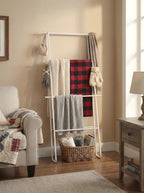 Metal Leaning Ladder Towel Rack, 4-Tier Blanket Stand for Bathroom Living Room, No Drilling Quilt Storage Organizer