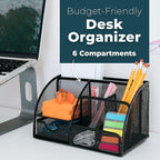 Greenco Black Mesh Desk Organizer, 6 Compartments, Office & Dorm Room Supplies Caddy, Steel Wire, 2 Count